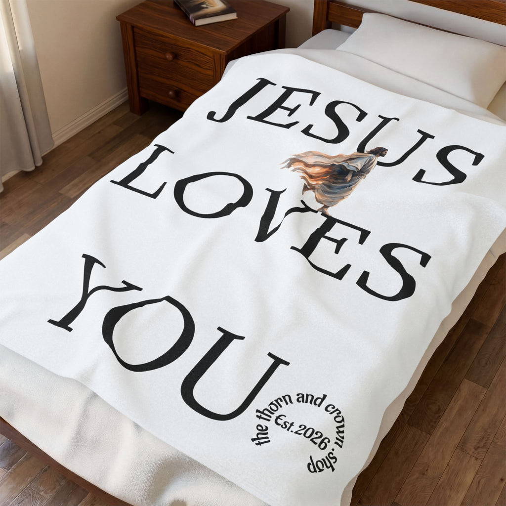 Velveteen Blanket — "Jesus Loves You" Inspirational Christian Throw