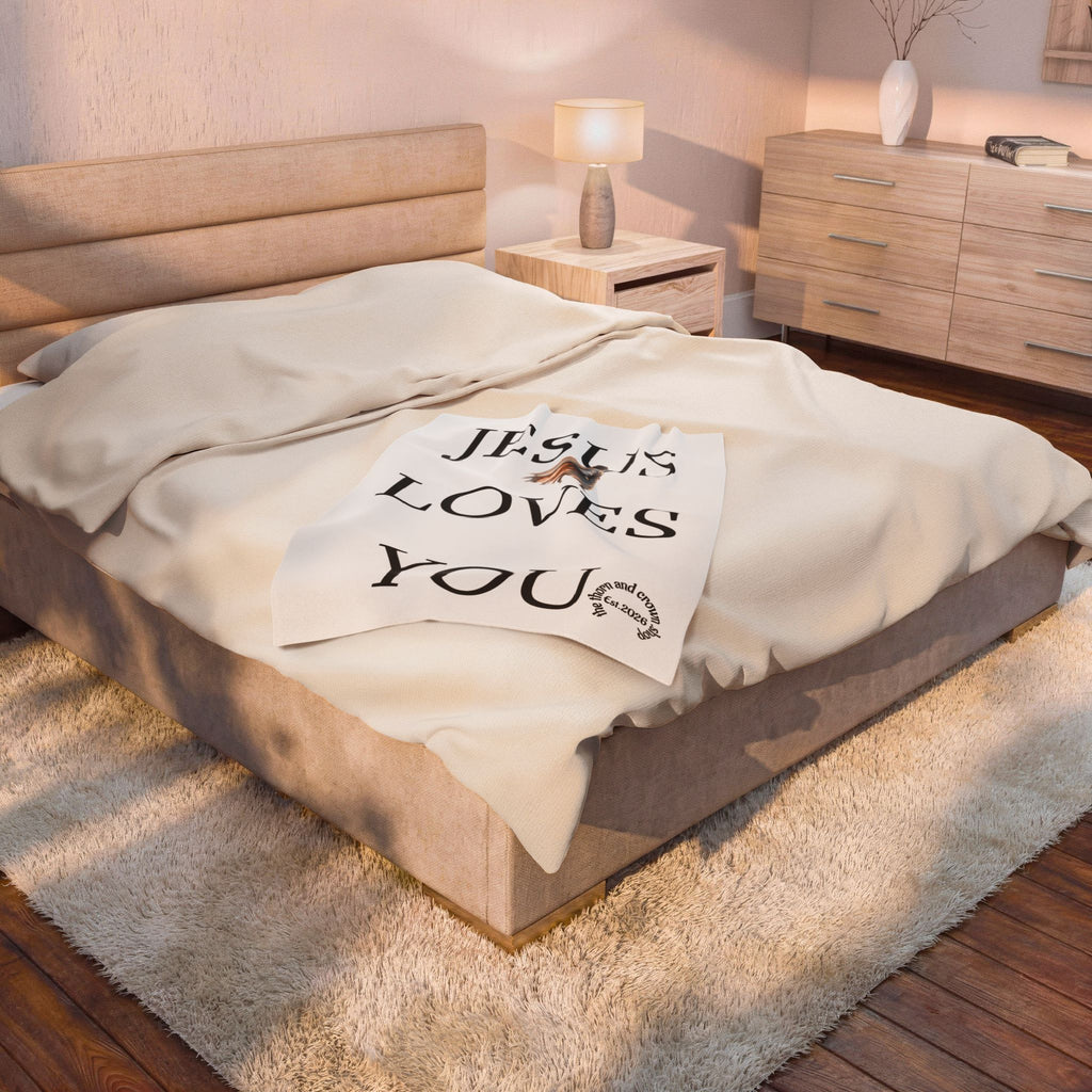 Velveteen Blanket — "Jesus Loves You" Inspirational Christian Throw