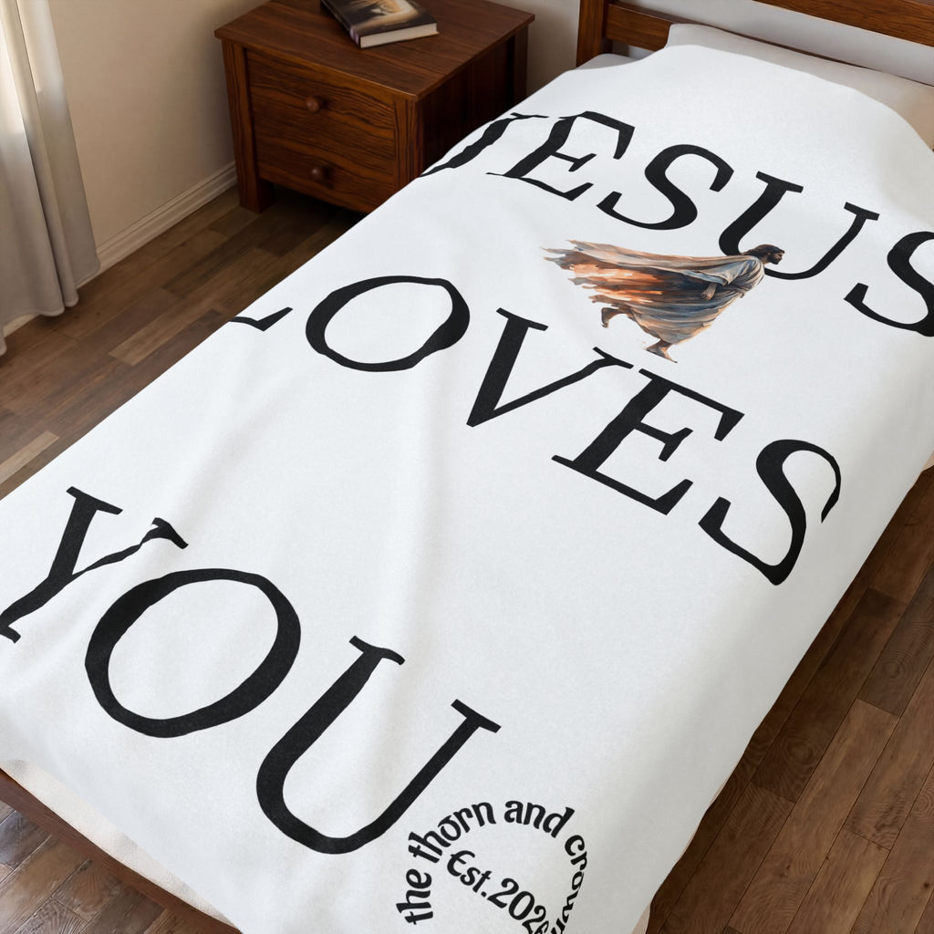 Velveteen Blanket — "Jesus Loves You" Inspirational Christian Throw