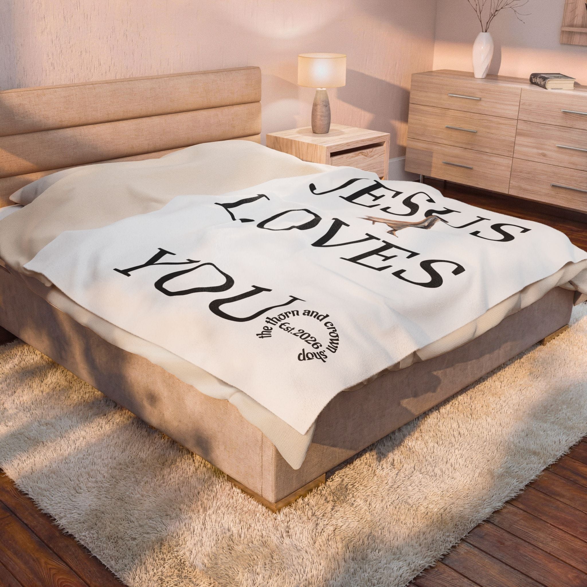 Velveteen Blanket — "Jesus Loves You" Inspirational Christian Throw