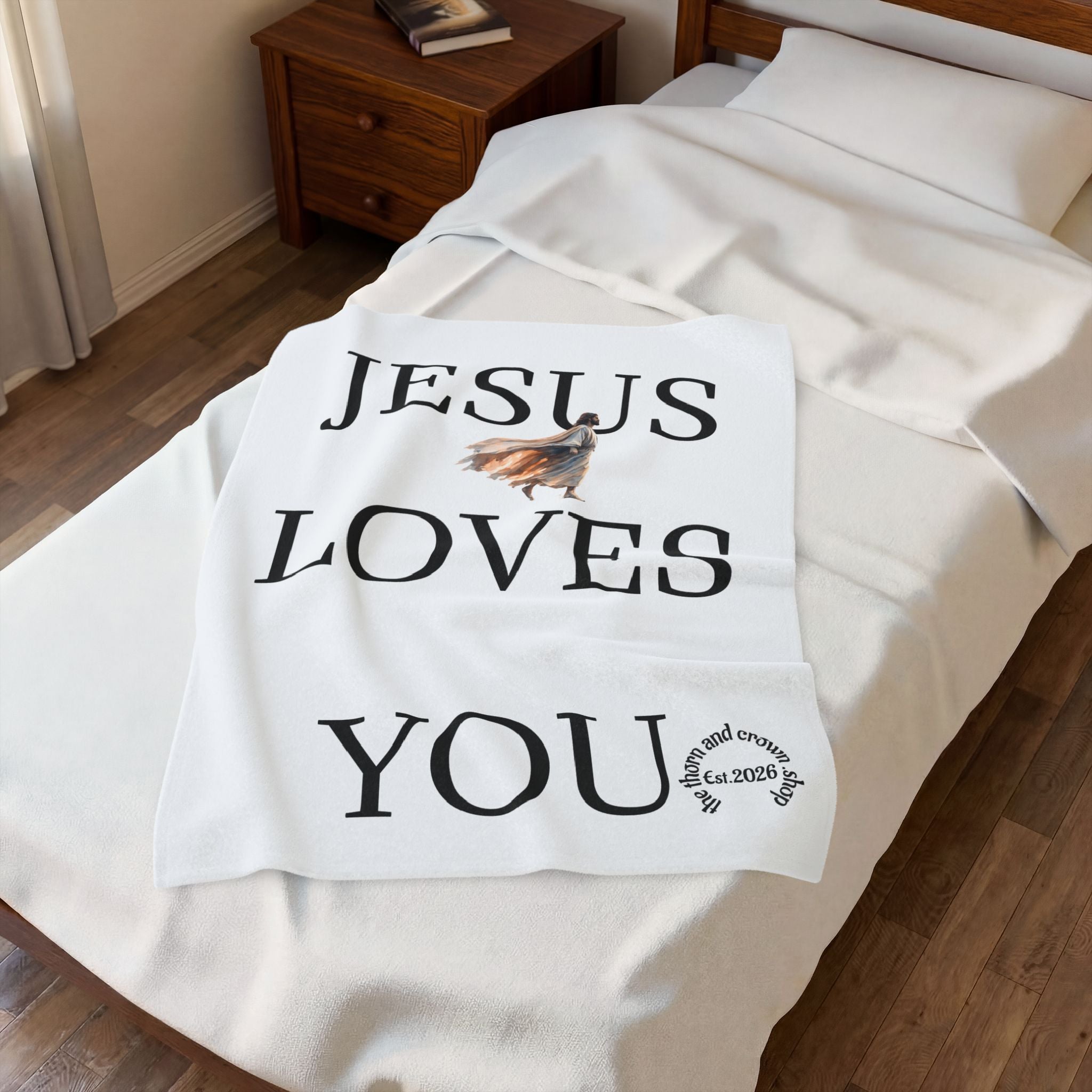 Velveteen Blanket — "Jesus Loves You" Inspirational Christian Throw
